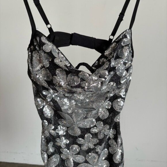 For Love And Lemons Black and Silver Floral Mini Dress - Picture 8 of 14